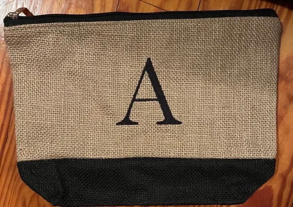 Monogrammed Letter “A” Tote Set - Large Bag W/ Removable Straps & Makeup Pouch - Image 2