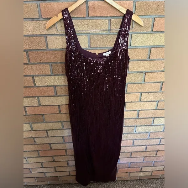 NWT Anthropologie Pilcro Sequin Slim Midi Dress Color Plum Burgundy Size XS - Image 4