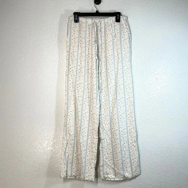 Cali 1850 Floral Stripe Wide Leg Linen Blend Pants M Pull on cottage core sweet - Image 2