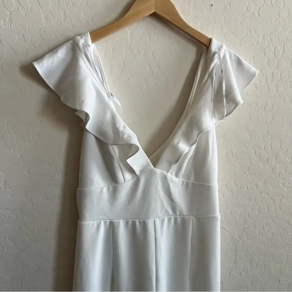 Lulu's White Plunging V Neck Flutter Sleeve Jumpsuit - Image 7