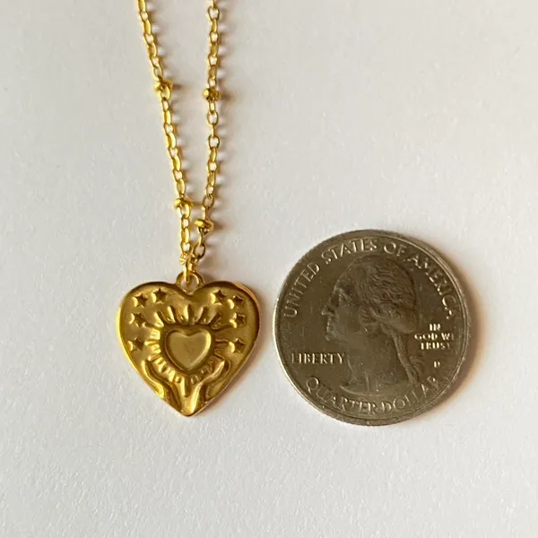 Handmade gold tone stainless steel celestial whimsical boho heart necklace🌟 - Image 7