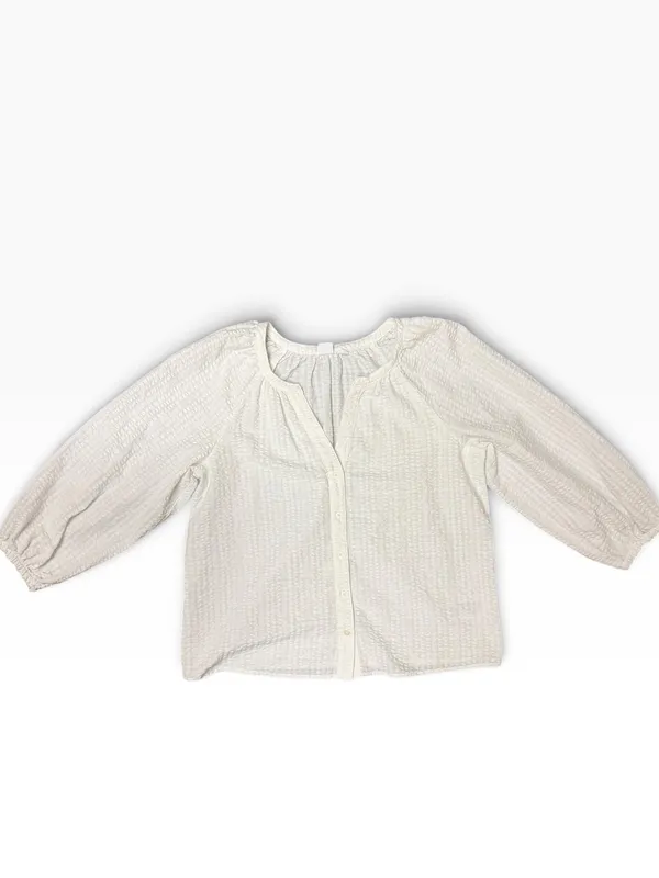 GAP White Seersucker Textured Button Front Peasant Blouse Size Medium - Image 2