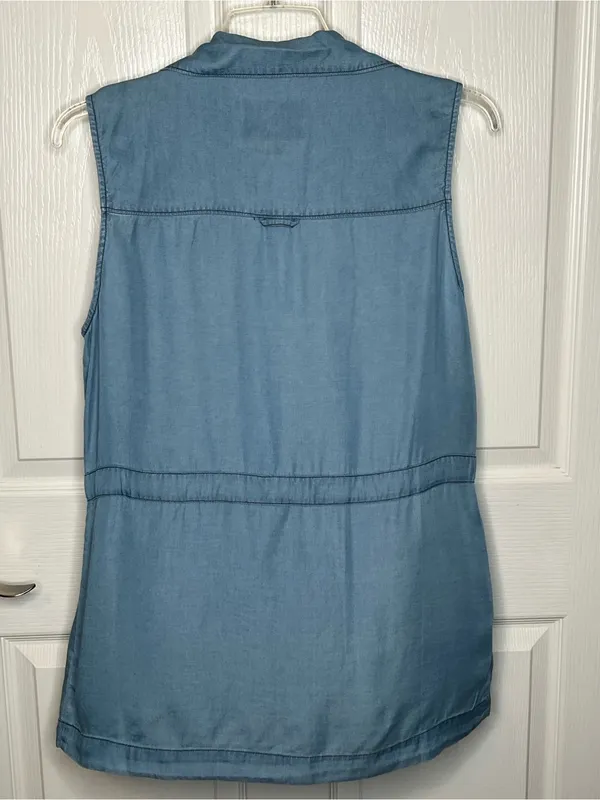 Sanctuary Sleeveless Chambray Utility Vest Light Blue Sz L Lyocell - Image 7