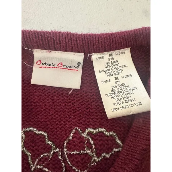Vintage Sweater Vest Women M Autumn Fall Embroidered Beaded Teacher Granny - Image 7