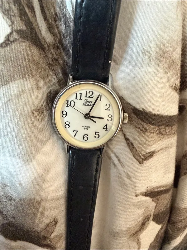 Indiglo by Timex Quartz Women’s Silver-Toned Black Leather Wrist Watch - Image 3