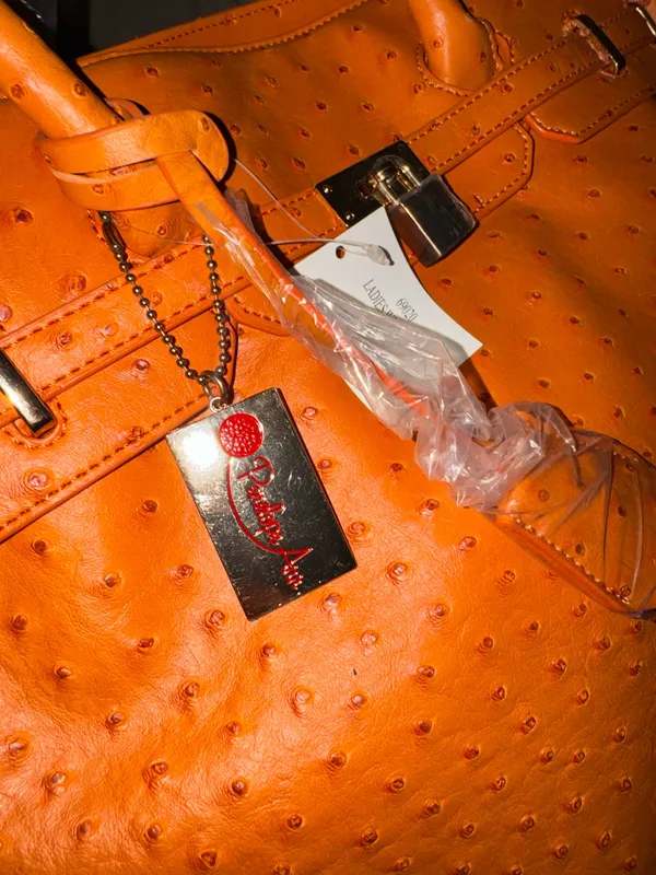 Penelope Orange Ostrich Embossed Large Satchel handbag - Image 4