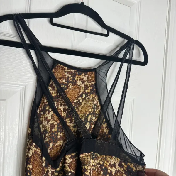 FREE PEOPLE NWOT Snakeskin‎ Mesh Thong Bodysuit Size Small - Image 3