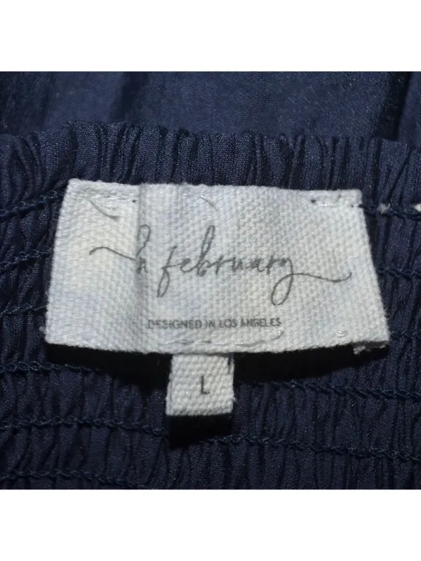 In February Navy Blue Tiered Maxi Dress Size L Milkmaid Puff Sleeve Keyhole Tie - Image 9