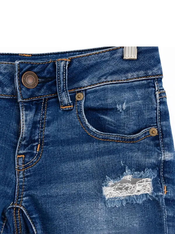 American Eagle Outfitters Dark Blue Distressed Denim Shorts - Image 3