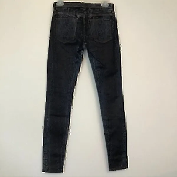 HUDSON JEANS Nicole Super Skinny Jeans Snakeskin Mid Rise Black Dark Wash Denim - Image 9