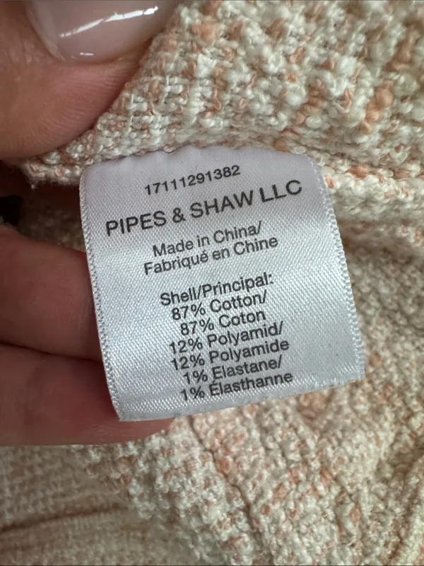 Veronica Beard Cotton Blend Pale Pink Tweed Fringed Blazer with Gray Trim S XS - Image 13