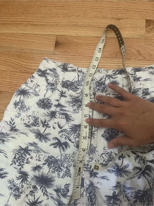 Abercrombie White Blue Tropical Print Linen Wide Leg Pants Small Beach Resort - Image 4