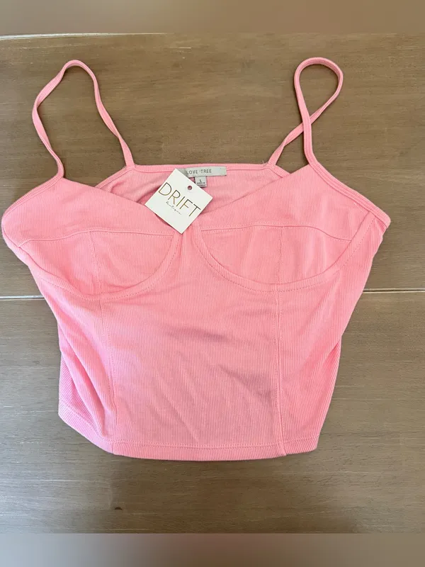 Love Tree Pink Bustier Corset Crop Top Ribbed Cami NWT Size L Y2K - Image 3