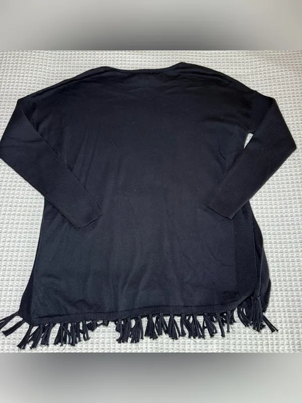 Lilly Pulitzer Ramona Fringe Sweater Navy Small Side Button Preppy Tight Knit - Image 9