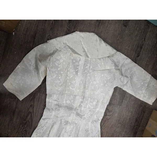 Vintage 1950s Brocade Antique Wedding Bride Dress with Jacket Small Cream Ivory - Image 7