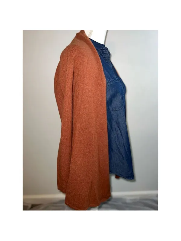 100% Cashmere Orange Cardigan Sweater SMALL - Image 2