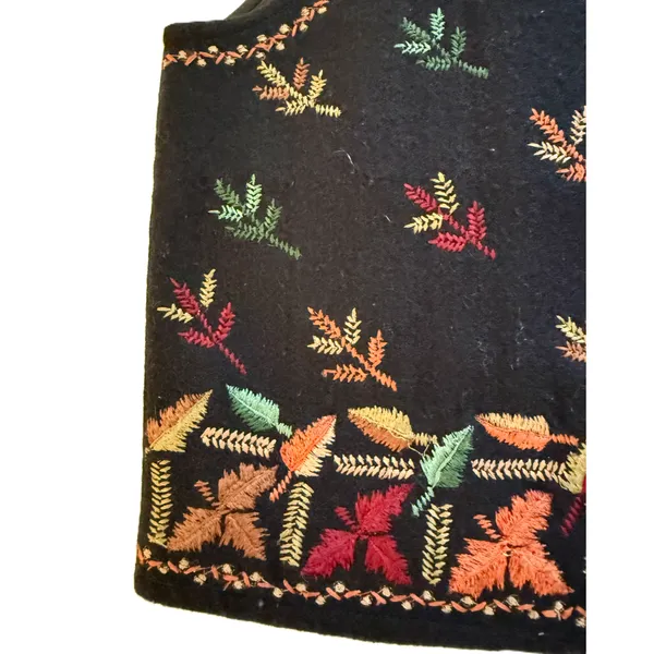 Vintage Chrysantheme Vest Womens Size M Wool Cotton Black Autumn Folk Art Zip Up - Image 6