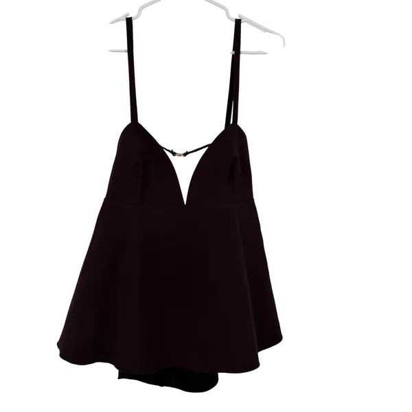 Mango MNG Selection Brown Deep V-Neck Peplum Camisole NWT Size L‎ Contemporary - Image 2