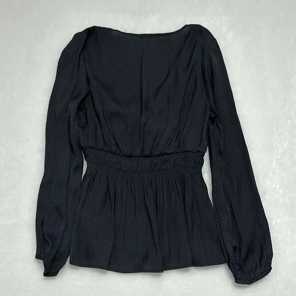 Anthropologie Pleione Twist Front Black Blouse SZ Medium Satin Long sleeve - Image 8