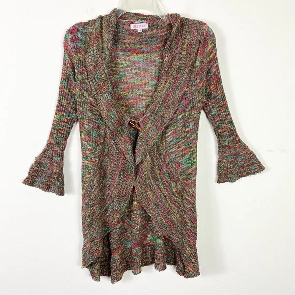 Vintage y2k Kessley Multicolor Rainbow Metallic Bell Sleeve Cardigan Sweater S - Image 5