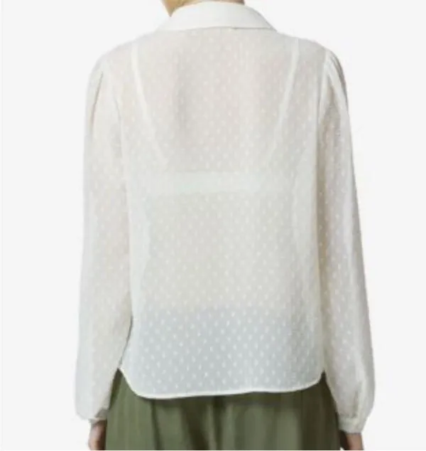 Avec Les Filles Sheer Textured Dot Tie Neck Blouse in Ivory Medium - Image 2