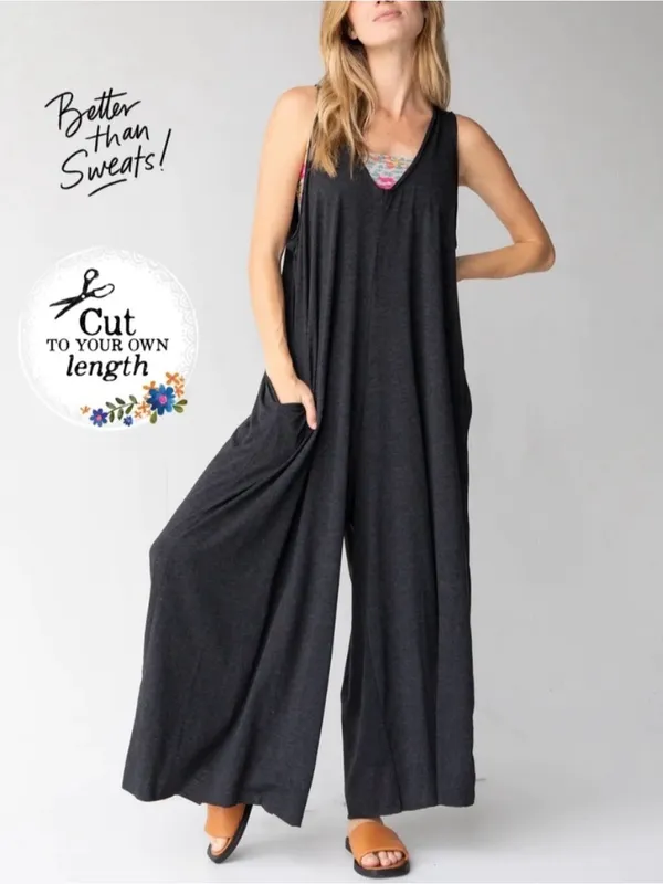 Natural Life One Size Charcoal Gray Wide Leg Lounge Jumpsuit Sleeveless Pockets - Image 5