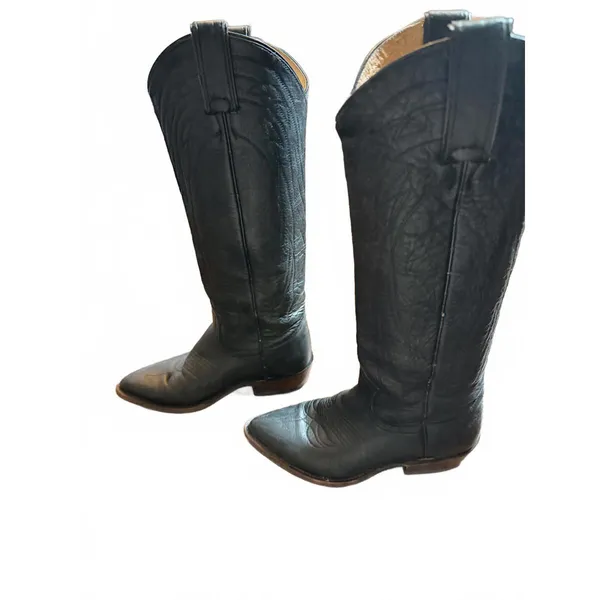 Frye Classic Black Leather Cowboy Boots - Image 2