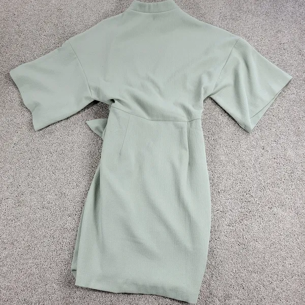 ASOS Womens Dress 4 Mint Green Textured Wrap V Neck Plunge Kimono Tie Waist - Image 6