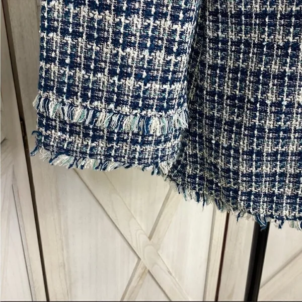 Ann Taylor Tweed Fringe Trim Boatneck Top Shirt‎ Blue White 8 Preppy Nautical - Image 11