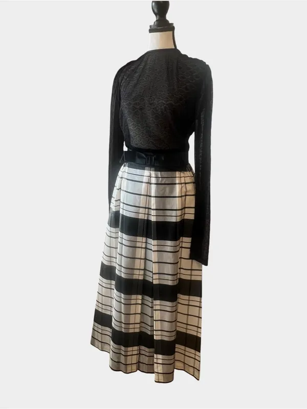 Vintage Betty Lane Original Black White Plaid Lace Bow Maxi Dress Union Made - Image 3
