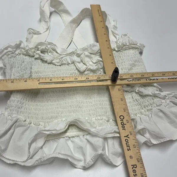 Anthropologie Maeve Top Womens X Small White Ruffle Tank Smocked Cotton - Image 10
