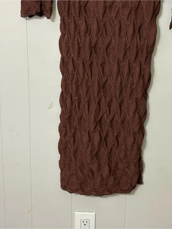 See You Monday Textured Midi Dress Brown Long Sleeve Bodycon Size L NWT - Image 3