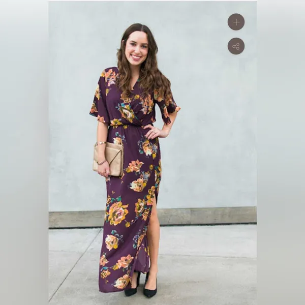 Everly Women Purple Floral V-Neck Side Slit Maxi Dress Size S‎ - Image 11