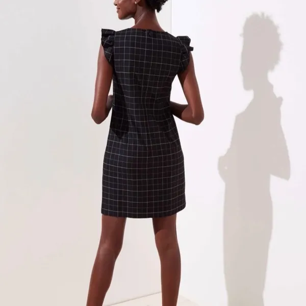 LOFT NWT Black Windowpane Plaid Flutter Sleeve Shift Mini‎ Dress 16 Plus $89 - Image 2