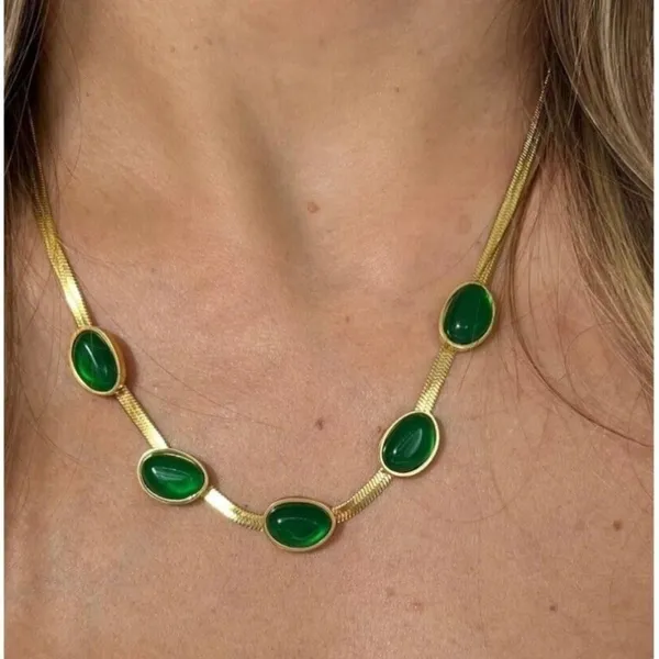 18K Gold Plated Emerald green snake Necklace SET Stainless Steel womens jewelry - Image 5
