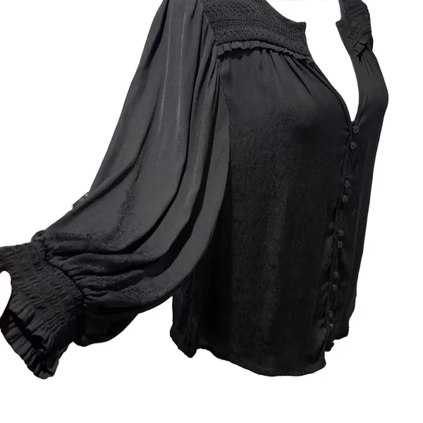 Anthropologie Black Balloon Sleeve Blouse XS - Image 4