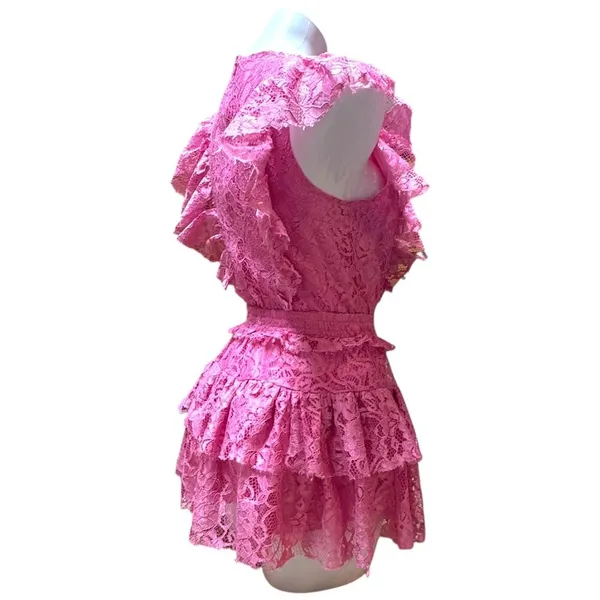 Idem Ditto Layered Lace Romper Mini Dress Pink Small - Image 6
