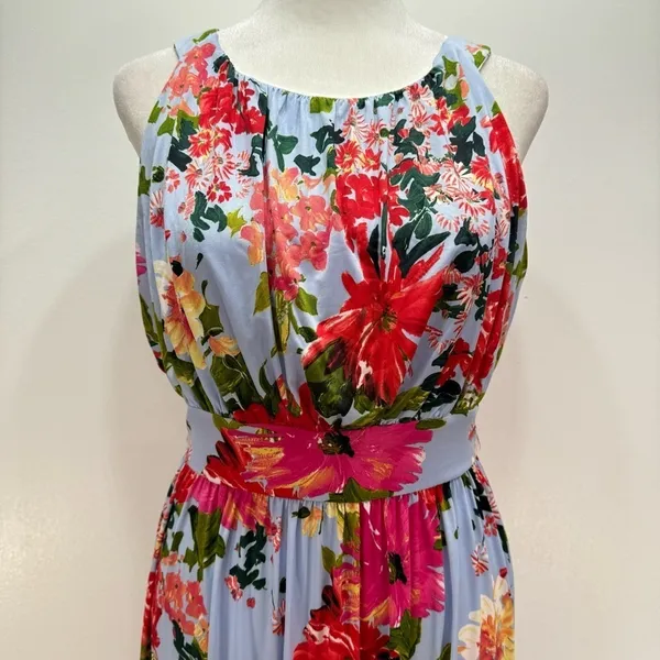 Tropical Floral Print Halter Maxi Dress Baby Blue Gilli ModCloth Vacation Party - Image 6