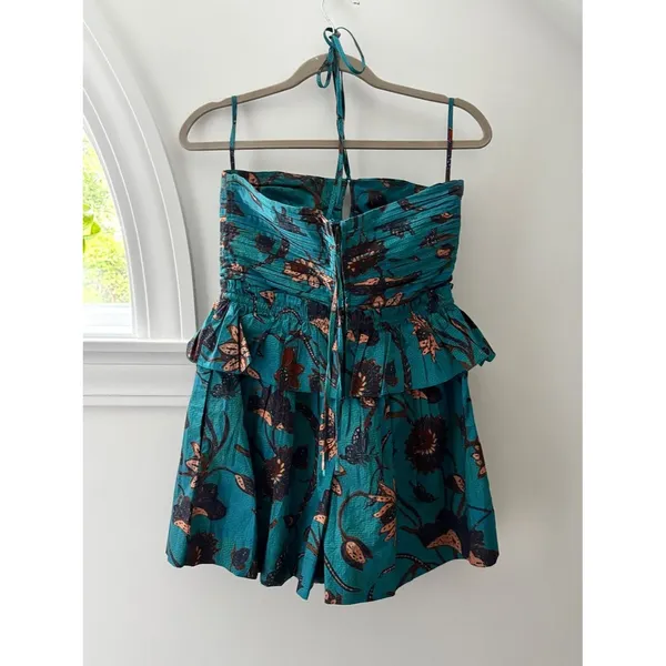 Ulla Johnson Isidro Romper Playsuit 6 Lagoon Teal Floral Print Resort Luxury - Image 9