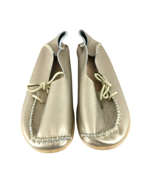 Womens Loafers Flats Leather Slip On Basic Gold Size 37 US 6 - Image 2