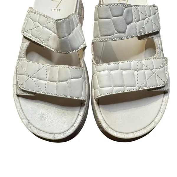 27 Edit Shoes Womens Size 7.5 White Leather Marcela Slide Sandals Wedge Platform - Image 2