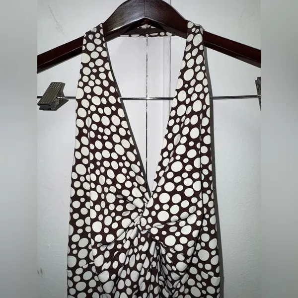 Maggy London 2000s Y2K Halter Polka Dot Maxi Dress in Brown & White Size 4 - Image 6