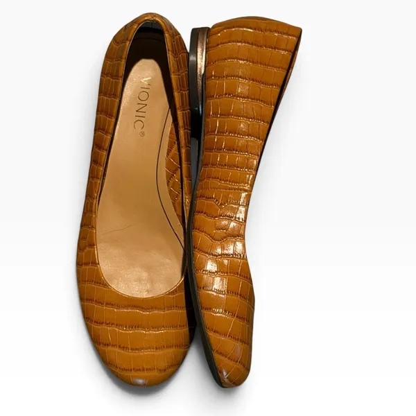 Vionic Hannah Croc Ballet Flats Toffee Brown Embossed Leather 6.5 Comfort Casual - Image 2