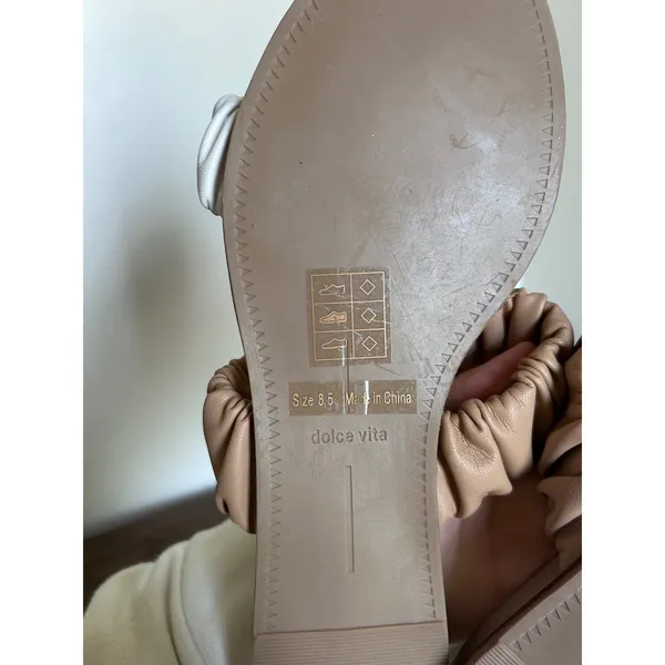 Dolce Vita Indre Ruched Slide‎ Sandals Tan Cream Leather Flat Womens 8.5 - Image 3