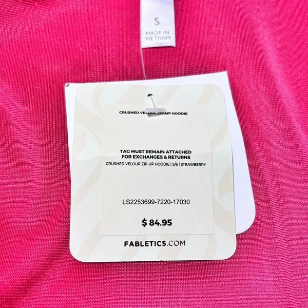 Fabletics Crushed Velour Full Zip Hoodie Jacket Size‎ S Red Strawberry New - Image 10