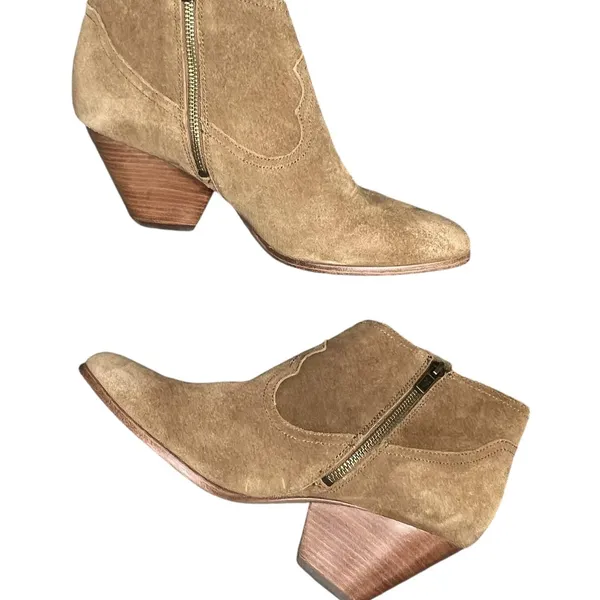 Frye‎ Reina Ankle Boots 10 Cognac Suede Western Ankle Zip Stacked Heel Booties - Image 7