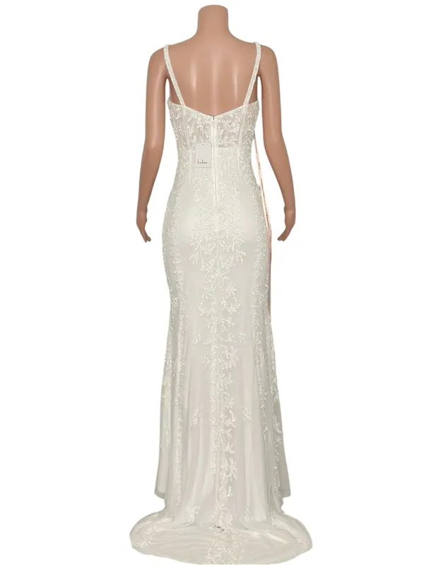 LULUS Luxe Bridal Momentous Love Beaded Bustier Mesh Mermaid Maxi Dress,White,XS - Image 6