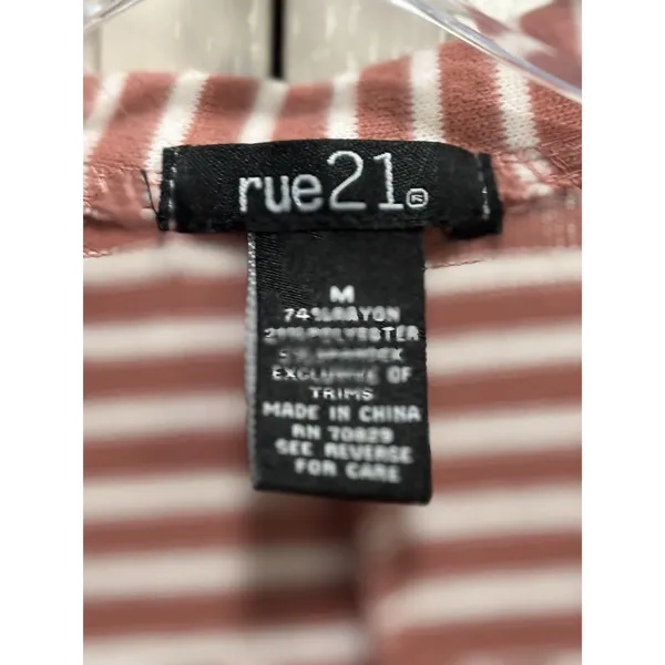 Rue 21 Salmon Pink/White Striped‎ Long Sleeve Sweater Button Up Size M V Neck - Image 2