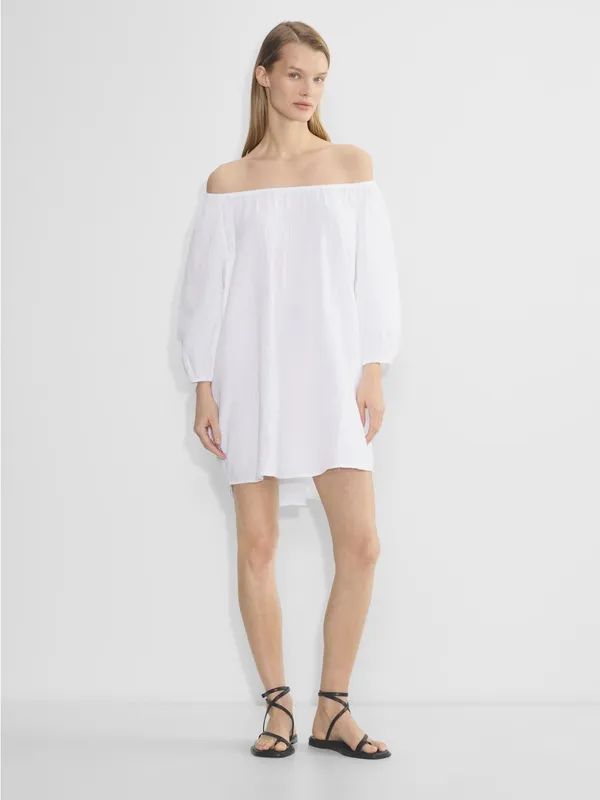 Little Moon Aritzia Off Shoulder Air Plush Cotton Fig Mini Dress Women XS White - Image 4