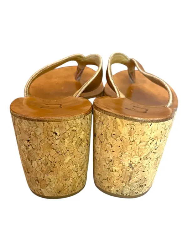 K. Jacques St. Tropez Cork Wedge Thong Sandals Brown Gold Leather EU 38 - Image 6